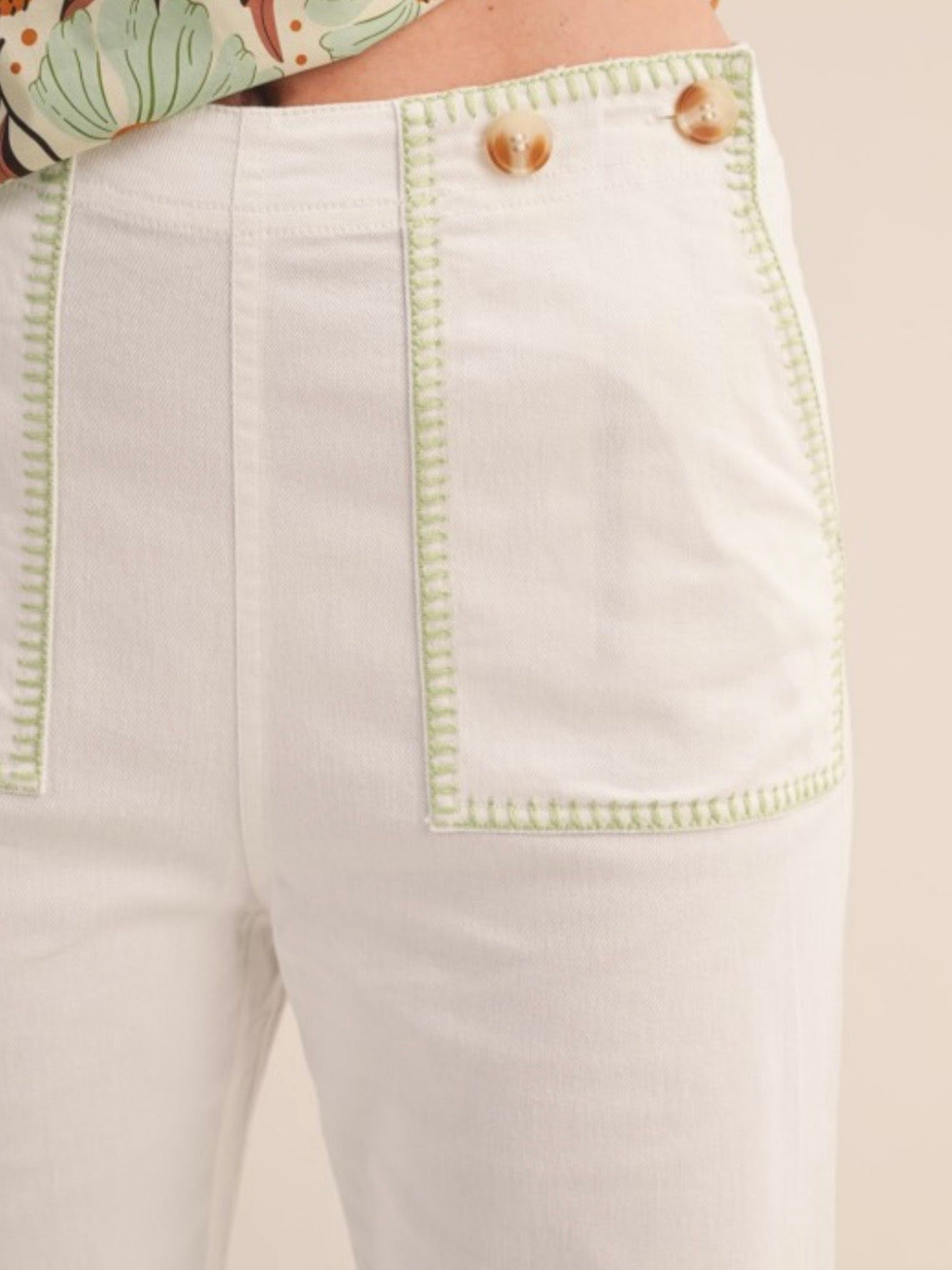 Solid colors stitched fabric straight pants