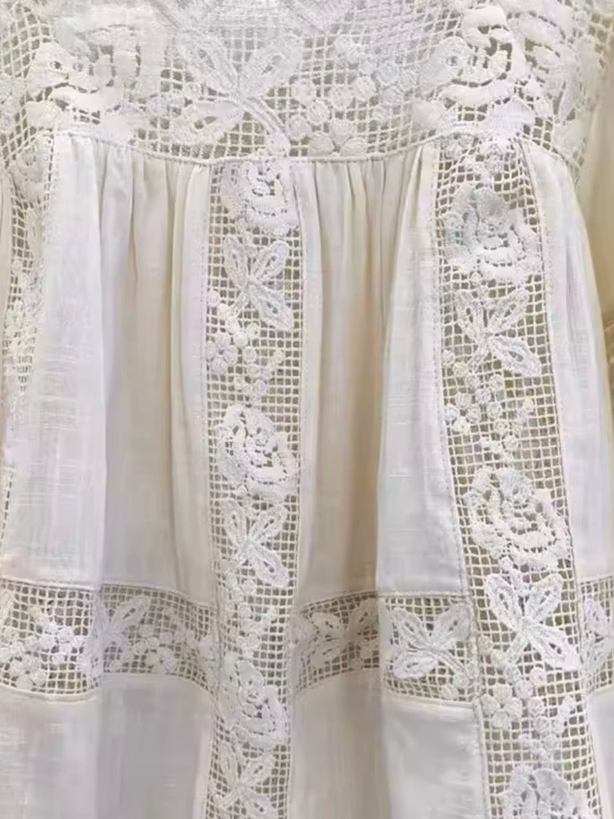Creamy White embroidered floral bomber long sleeves shirt