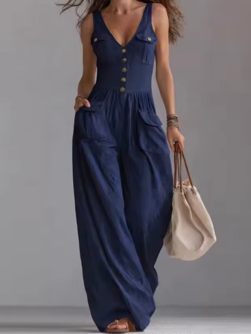 Solid colors sleeveless pleated jumper