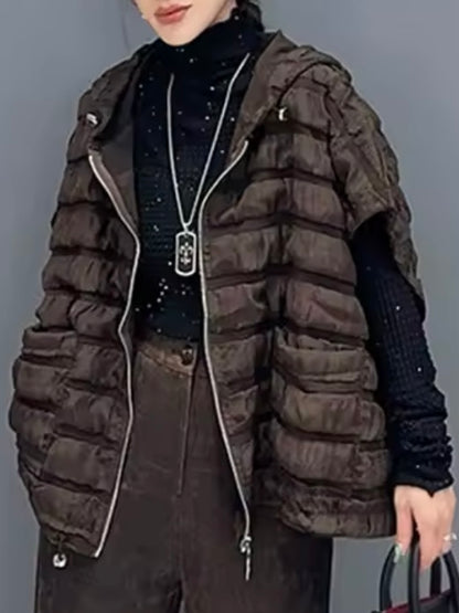 Solid colors quilted hooded jacket