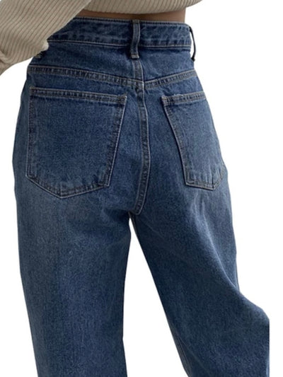 Mid blue V front cut straight denim pants