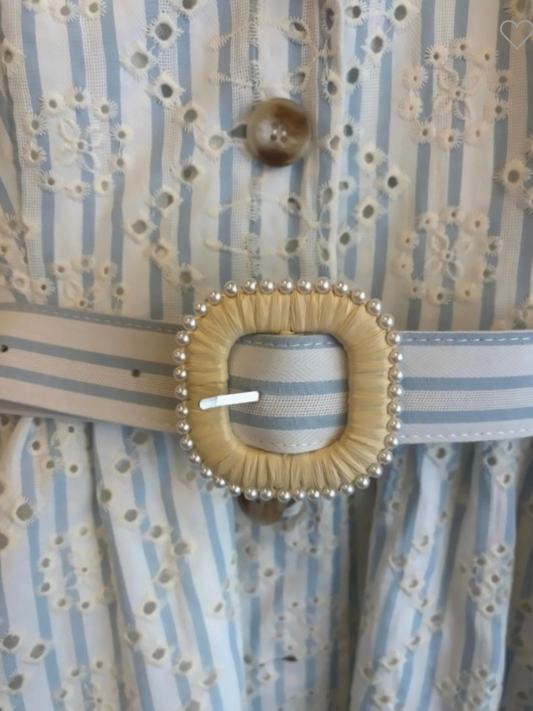 Light blue and white striped eyelet belted sleeveless maxi dress
