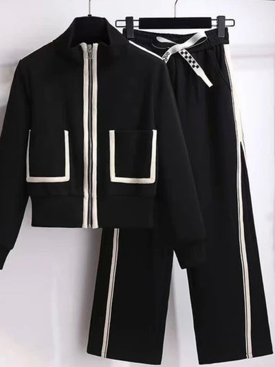 Black and white stripes set of 2 jacket and pants
