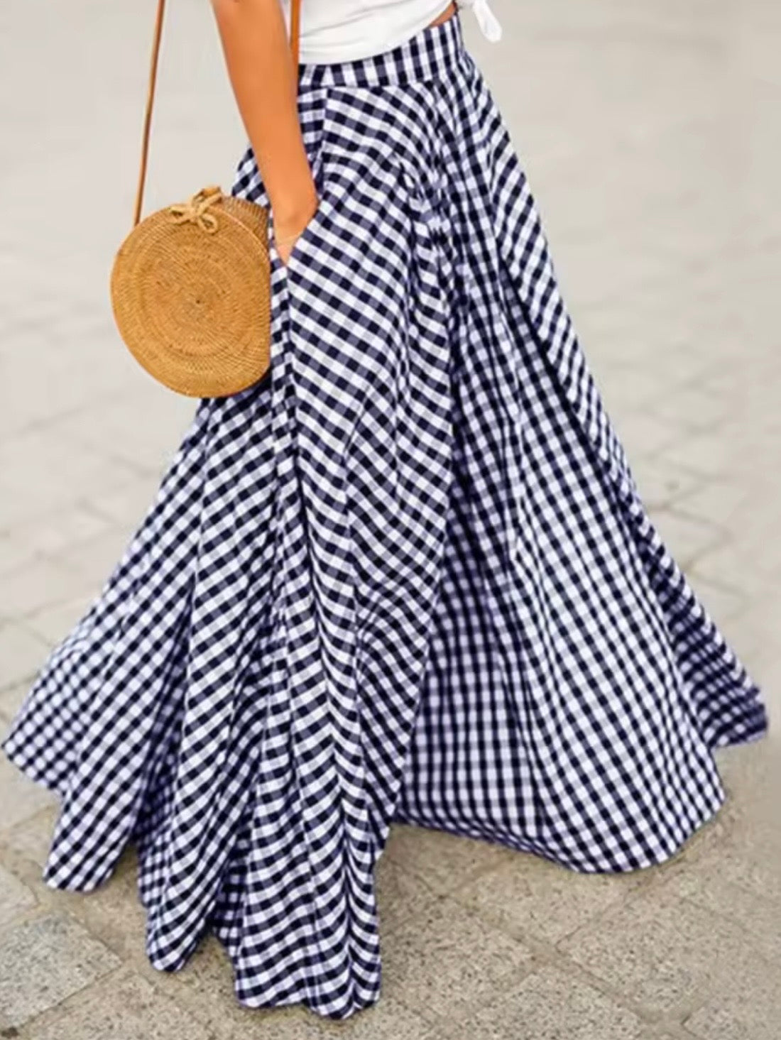 Checkered print maxi skirt