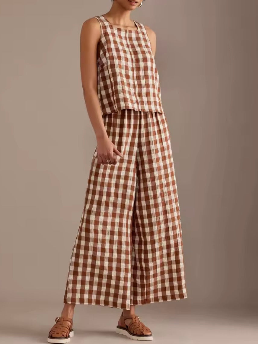 Checkered fabric set of 2 shirt and pants