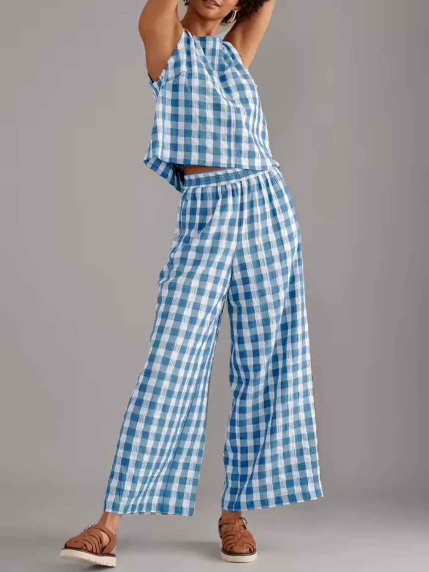 Checkered fabric set of 2 shirt and pants