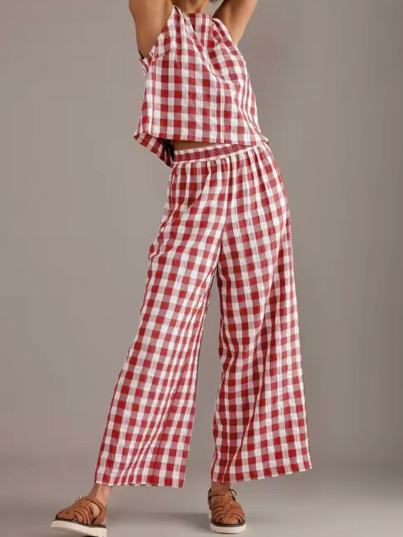Checkered fabric set of 2 shirt and pants