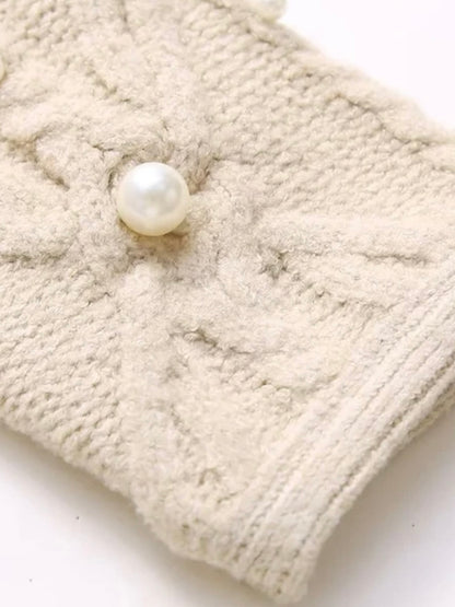 Beige knitted pearls with texture sweater