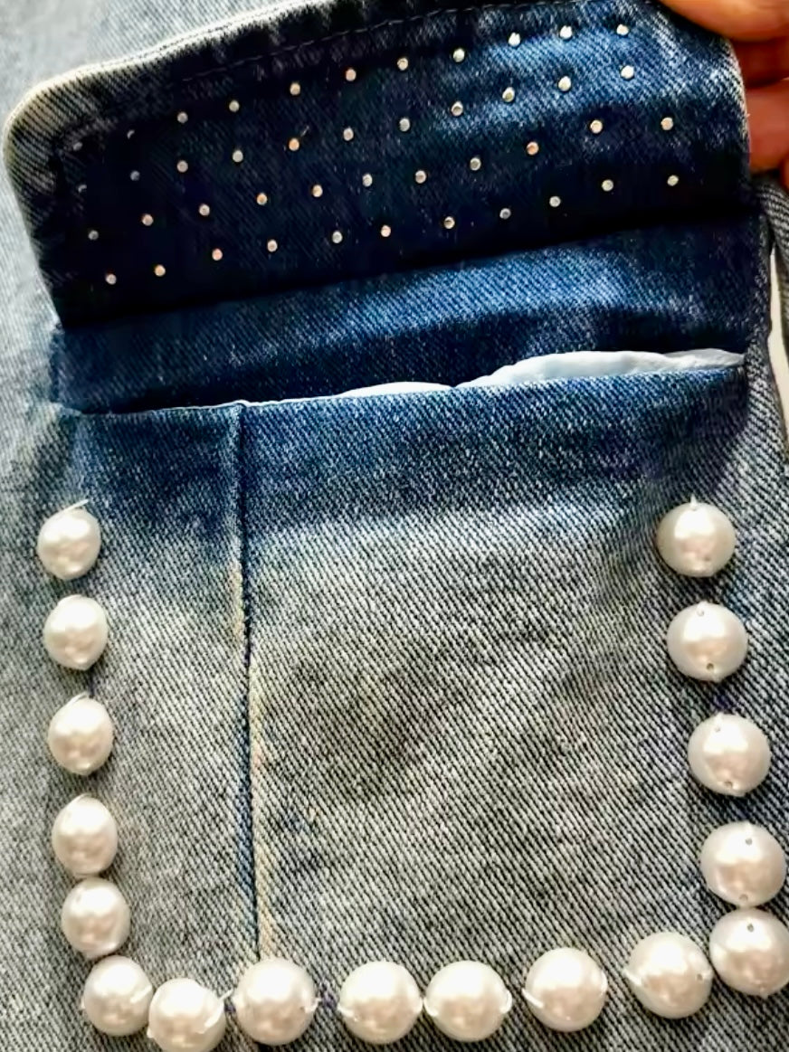 Denim pearls blazer