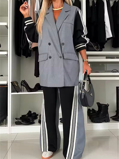 Gray striped set of 2 blazer and pants