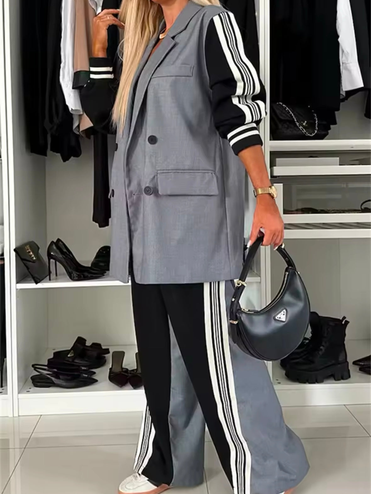 Gray striped set of 2 blazer and pants