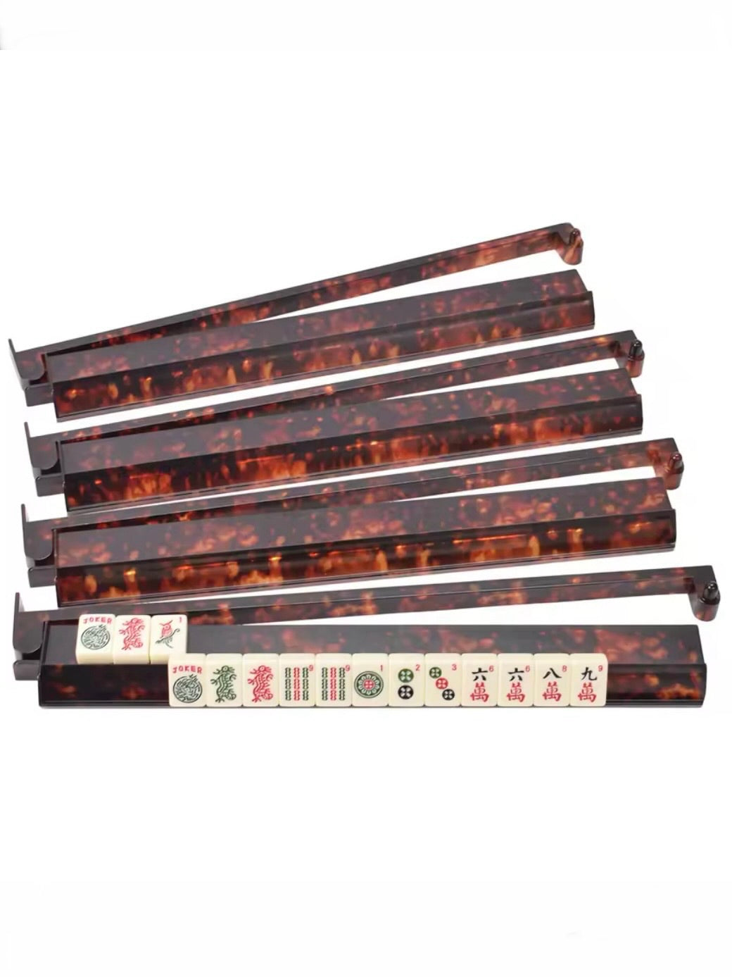Mahjong brown tortoiseshell painted tiles racks set of 4