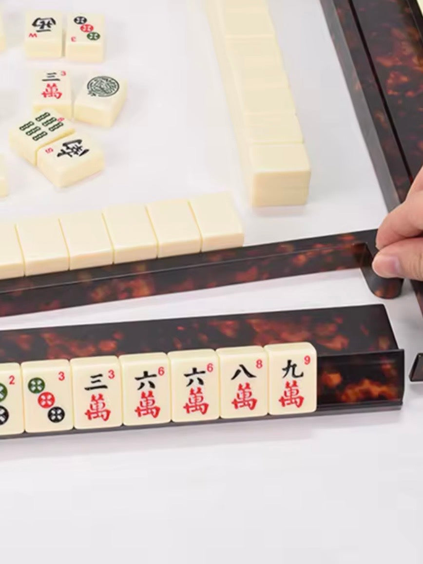 Mahjong brown tortoiseshell painted tiles racks set of 4