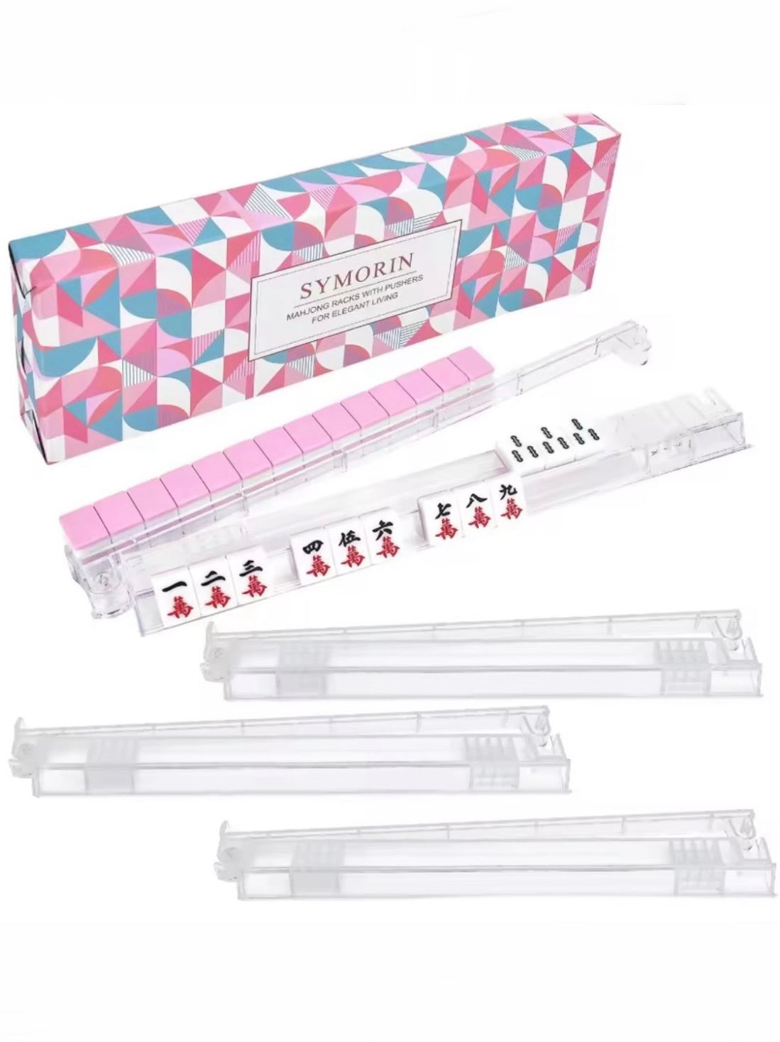 Mahjong clear multicolor tiles racks set of 4