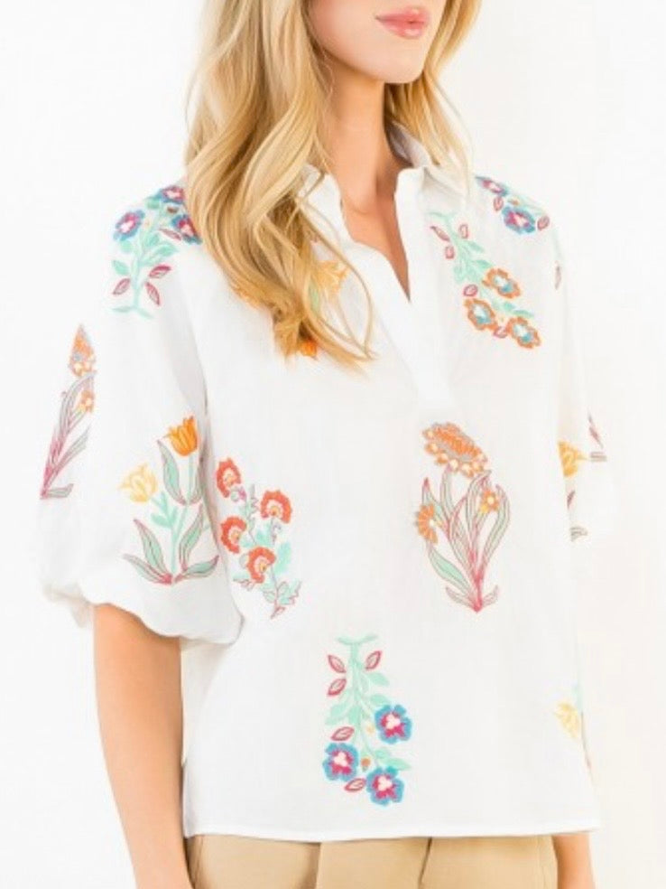 White floral bouquet short sleeves shirt