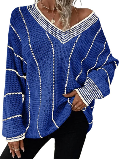 Royal blue waffle fabric sweater