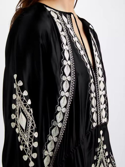 Black embroidered boho maxi dress