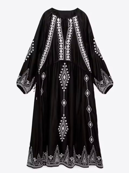 Black embroidered boho maxi dress