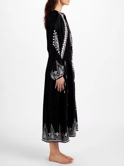 Black embroidered boho maxi dress