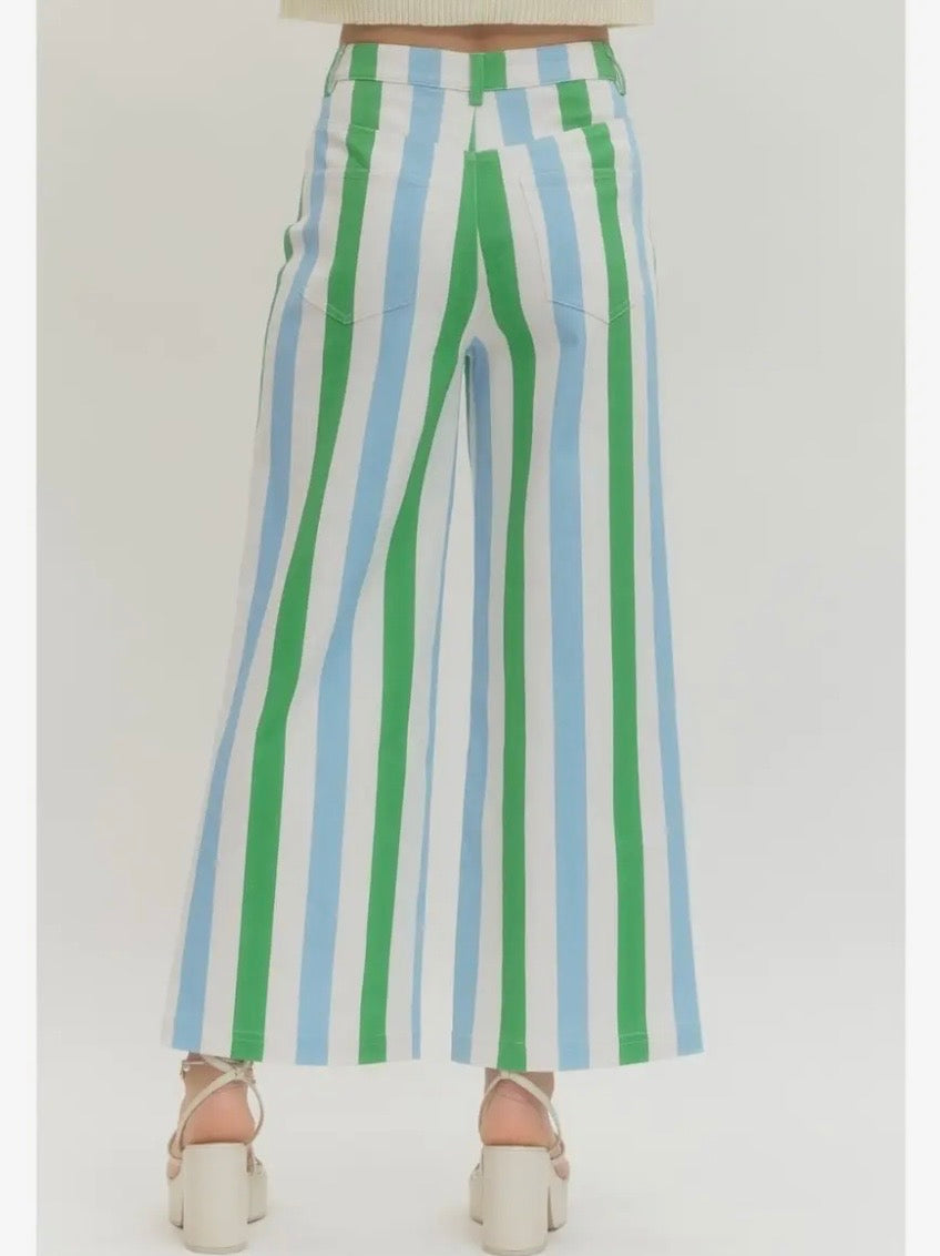 Color striped fabric straight Capri pants