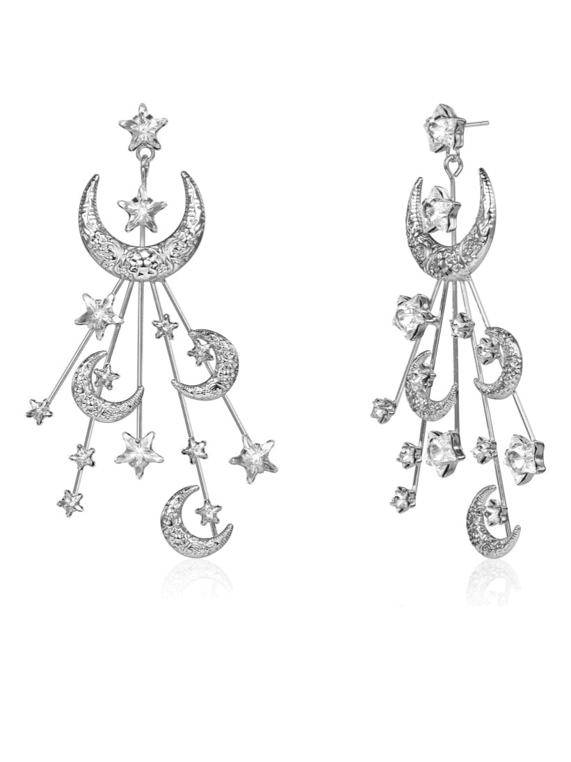 Bright moons and stars drop earring