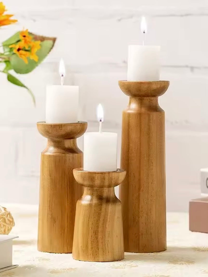 Wood candlesticks, set of 3 pieces