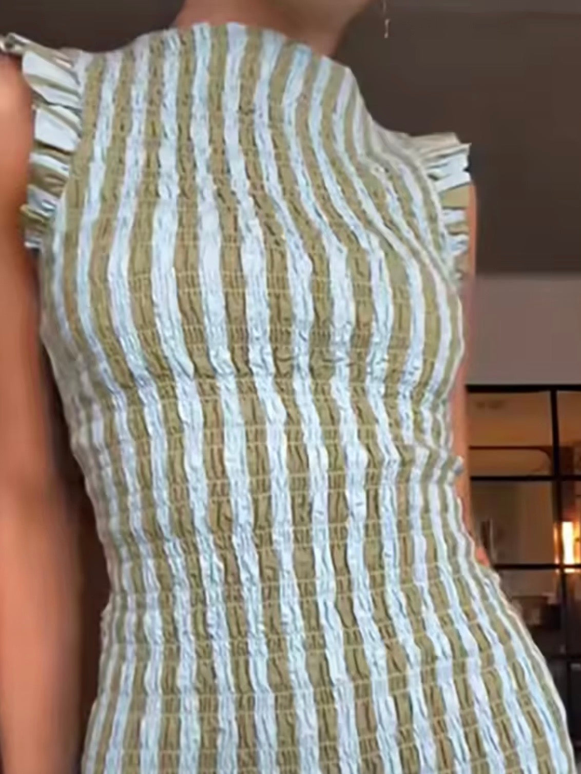 Light blue and light green striped draped maxi dress