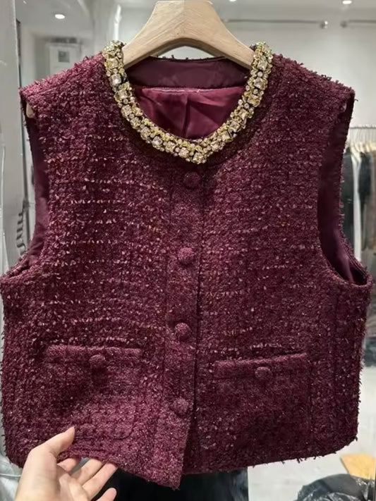 Burgundy and black tweed vest