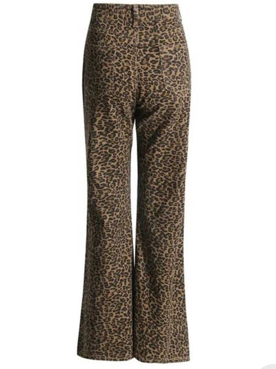 Leopard print flare jeans pants
