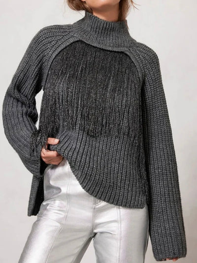 Gray fringes knitted sweater
