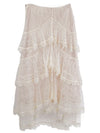 Beige lace fabric asymmetrical layered midi skirt
