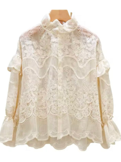 Beige ruffles and lace ruffles shirt