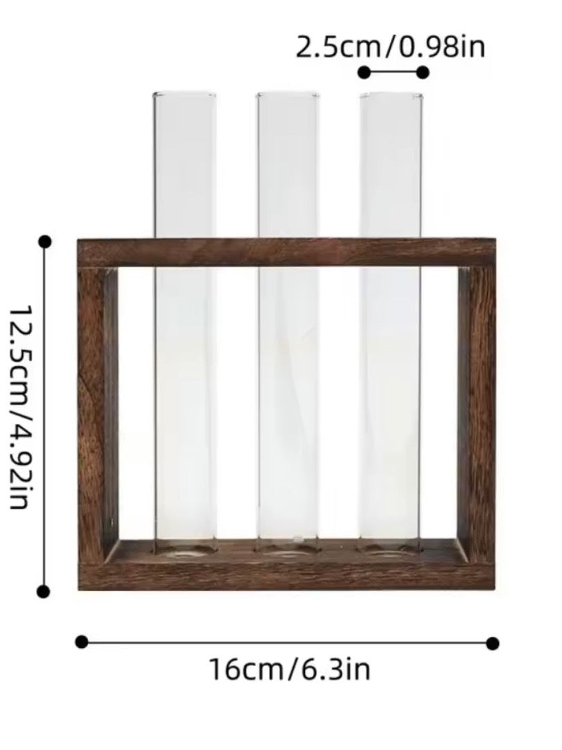 Wood and glass vase, set