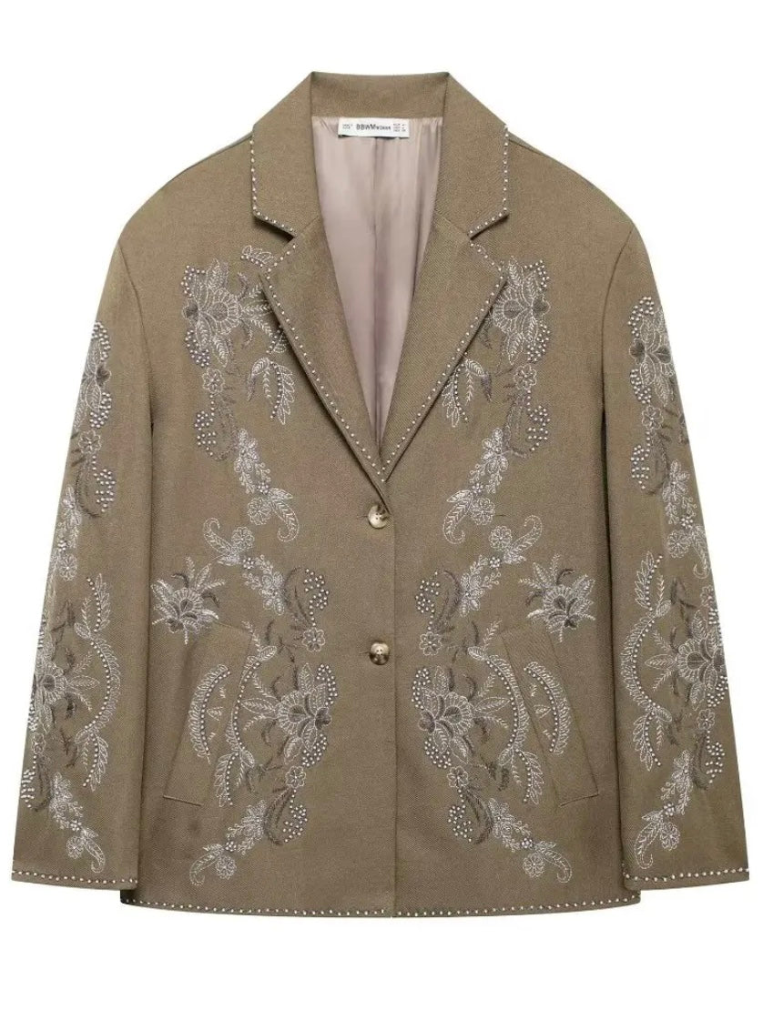 Olive floral embroidered blazer