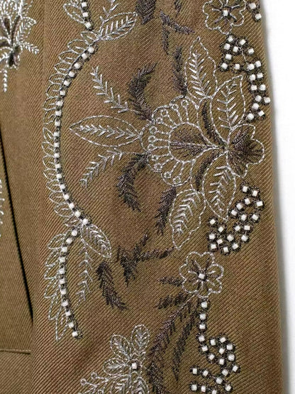 Olive floral embroidered blazer