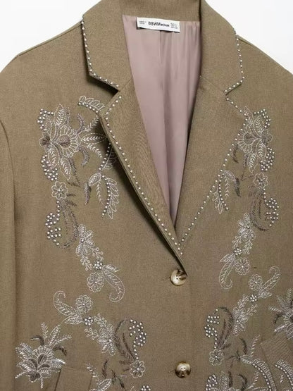 Olive floral embroidered blazer