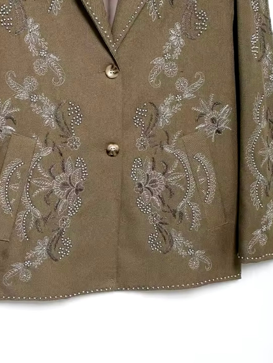 Olive floral embroidered blazer