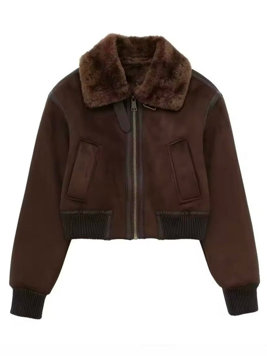 Brown aviator zippered jacket