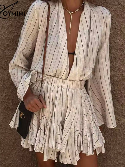 Beige striped set top and mini skirt