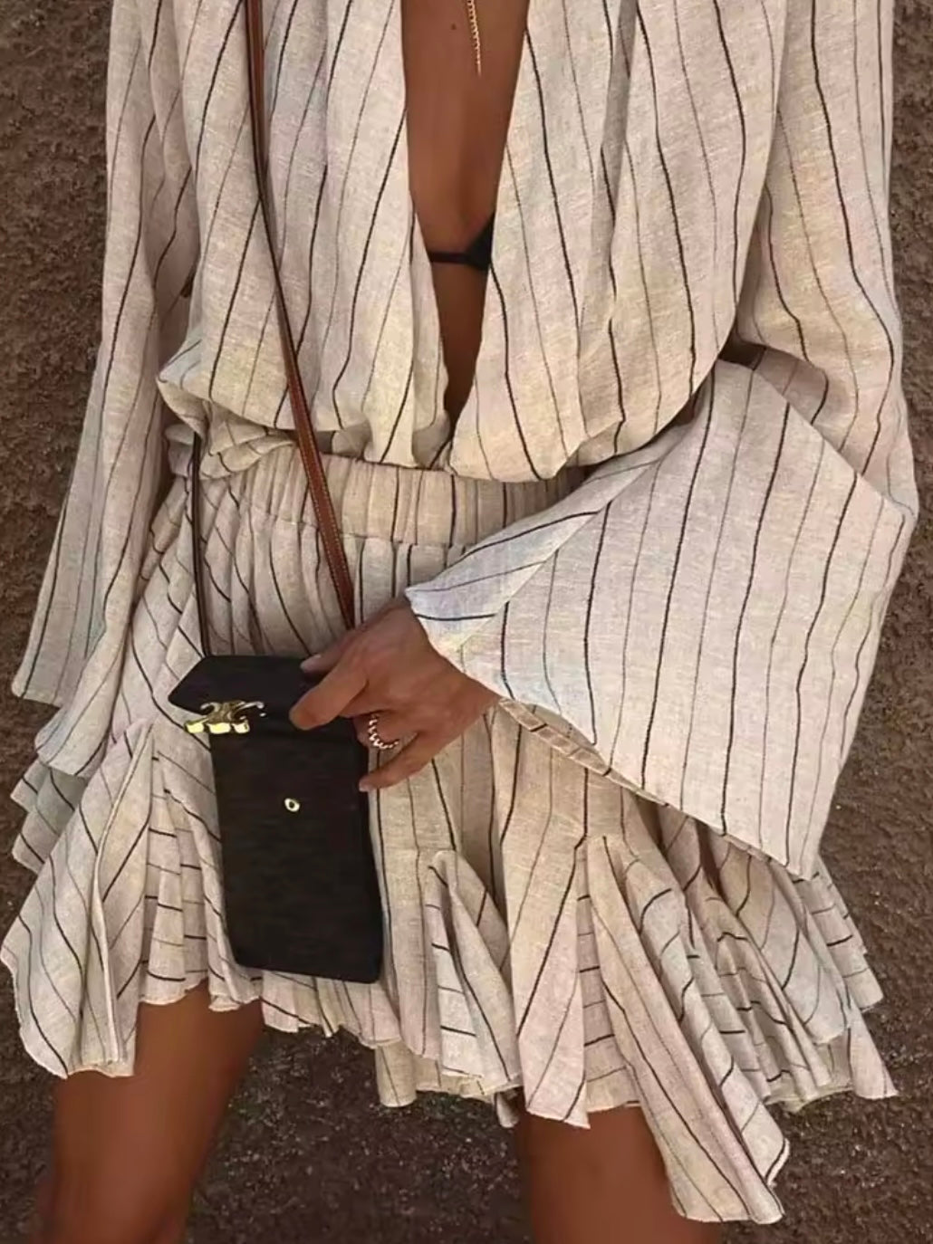 Beige striped set top and mini skirt