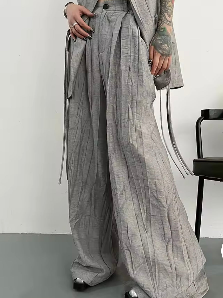 Gray striped set of 2 crossed vest top and pants