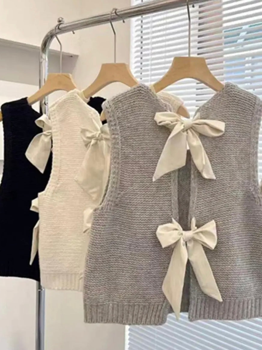 2 Big bows back sleeveless sweater pullover