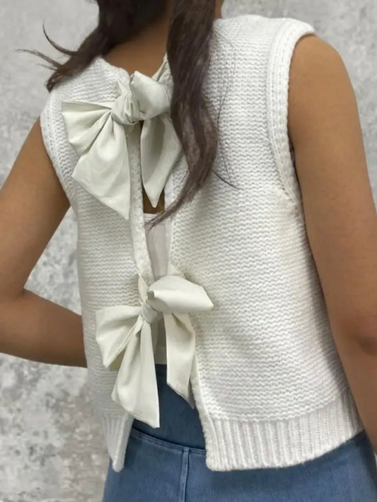 2 Big bows back sleeveless sweater pullover