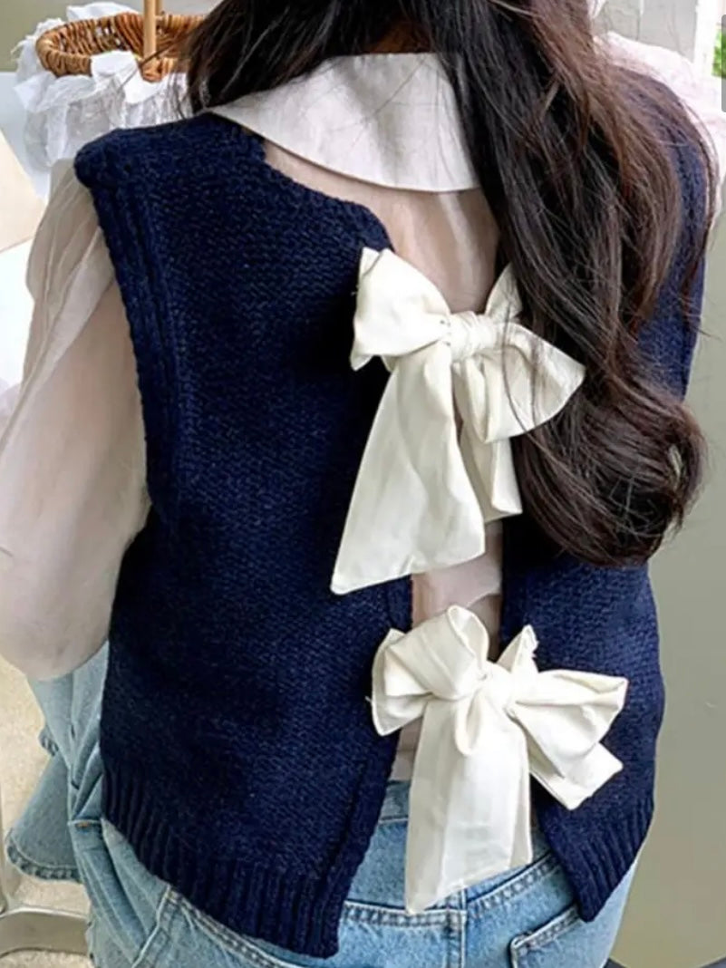 2 Big bows back sleeveless sweater pullover