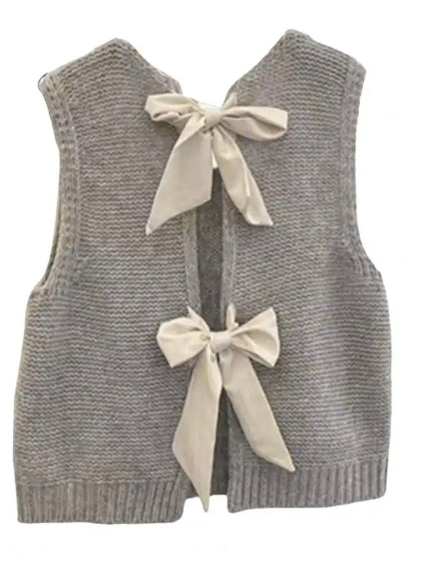 2 Big bows back sleeveless sweater pullover