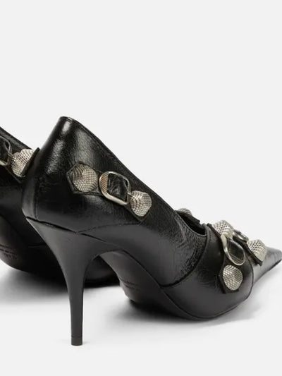 Black studded mid heels shoes