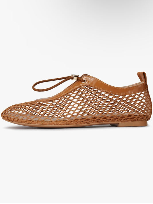 Brown caramel net flats shoes