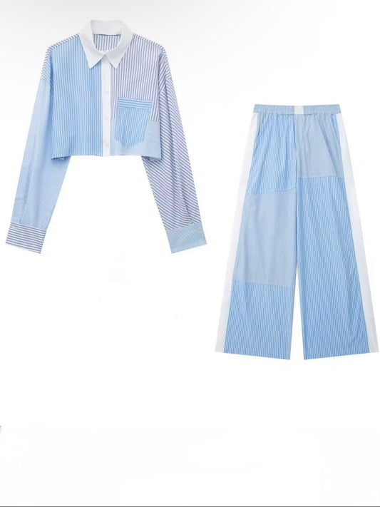 Blue and white striped set of 2 top and pants