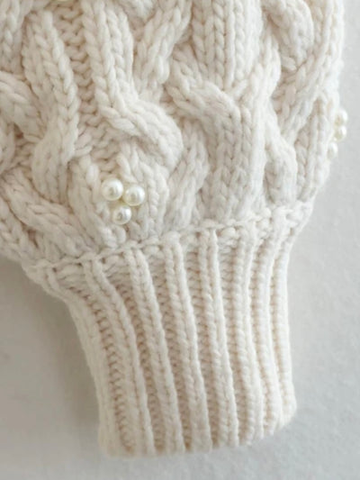 Beige knitted pearls texture sweater