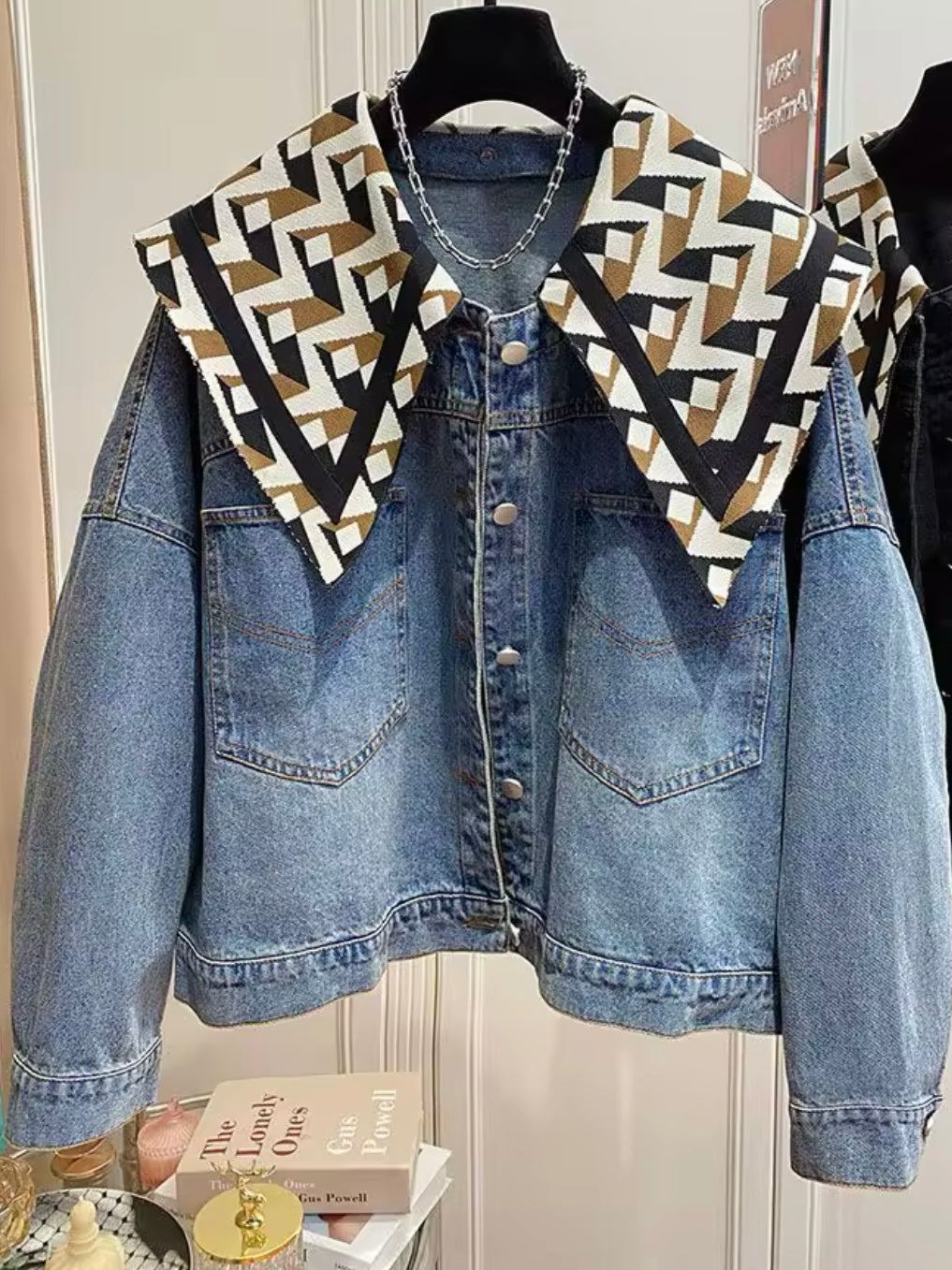 Blue jeans detachable big neck jacket